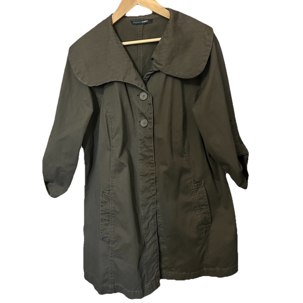 French Cuff Women's S XL Olive Green Lightweight 3/4 Sleeve Jacket Collar